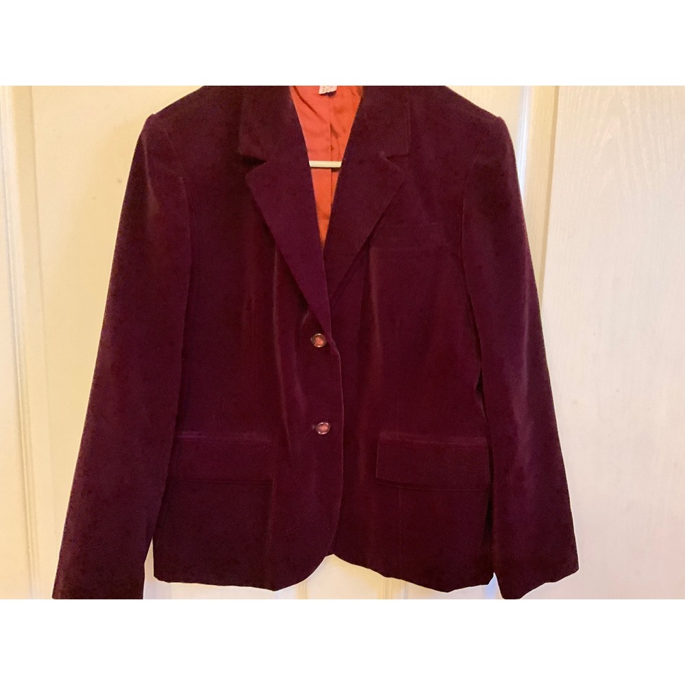 Butterfly Prestige Sportswear Vintage Velvet Blazer Plum Burgundy Cotton Size 10 - Picture 7 of 8